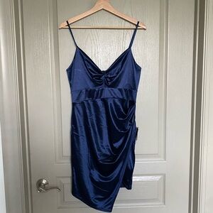 Lulu's Navy Blue Satin Twist-Front Mini Dress, never been worn!